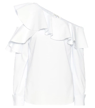 Oscar De La Renta One-shoulder Ruffled Blouse In White