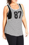 CITY CHIC 87 STRIPE & MESH TANK,00134473