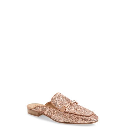 Tory Burch Amelia Glitter Rose Gold Mules In Gold/pink