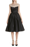 MARCHESA CAP SLEEVE SILK TAFFETA FIT & FLARE COCKTAIL DRESS,M22901