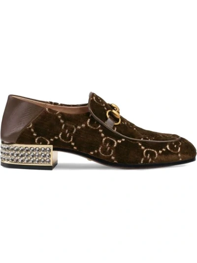 Gucci Mister Gg Crystal-embellished Velvet Loafers In Brown Gg Velvet