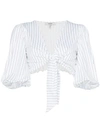 GANNI WHITE STRIPE CROP TOP WITH PUFF SLEEVES,A160312967206