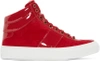 Jimmy Choo Belgravia Olympic Red Suede And Patent High Top Trainers