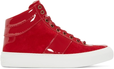 Jimmy Choo Belgravia Olympic Red Suede And Patent High Top Trainers