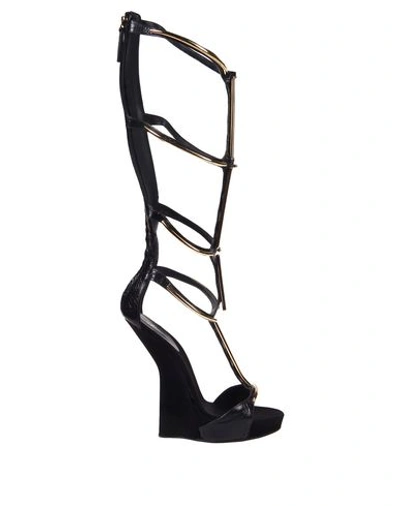 Giuseppe Zanotti Tall Leather & Suede Gladiator Wedge Boots In Black