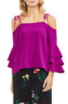 VINCE CAMUTO COLD SHOULDER RUFFLE SLEEVE TOP,9138081