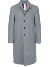 THOM BROWNE CENTER-BACK STRIPE UNCONSTRUCTED RELAXED FIT BAL COLLAR OVERCOAT,MOU540A0356412559312