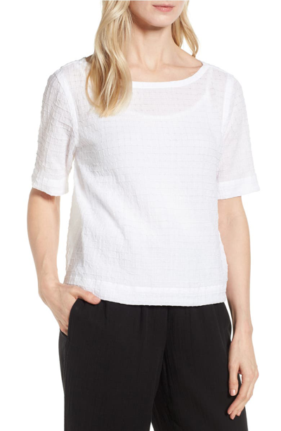 Eileen Fisher Grid-textured Organic Cotton Voile Top, Petite In White