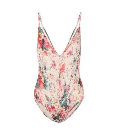 Zimmermann Laelia Pintucked Floral-print Swimsuit In Multicoloured