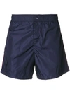 Moncler Logo Stripe Embroidered Swim Shorts In Blue