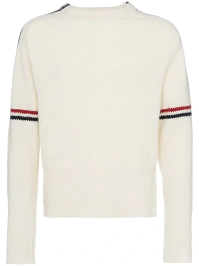 Thom Browne White Wool Jumper With Stripes In 100 White