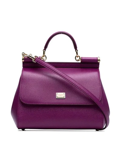Dolce & Gabbana Purple Sicily Medium Leather Tote Bag In Pink