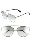 TOM FORD JACQUELYN 64MM CAT EYE SUNGLASSES - LIGHT RUTHENIUM/ BLUE MIRROR,FT0563W6433G