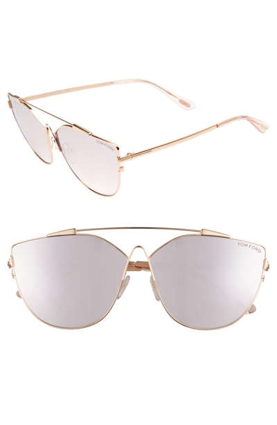 Tom Ford Women's Mirrored Oversized Brow Bar Cat Eye Sunglasses, 64mm In Rose Gold Mirror Violet