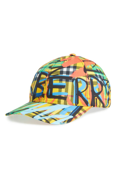 Burberry Graffiti Check Cotton Baseball Hat In Multicolor