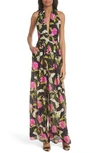 MILLY LARGE CALLA LILY SILK HALTER JUMPSUIT,209LC030025