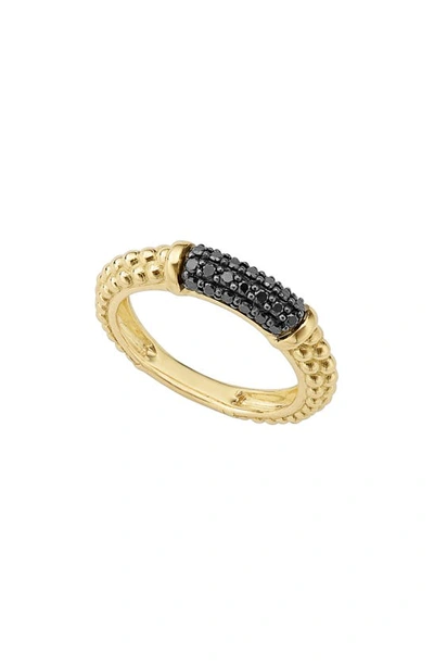 LAGOS GOLD & BLACK CAVIAR BLACK DIAMOND PAVÉ STACKING RING,02-10245-BD7