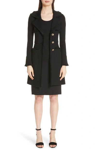 ST JOHN ST. JOHN COLLECTION FRINGED WOOL BLEND MILANO PIQUÉ KNIT TOPPER,K64S050