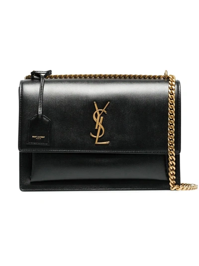 Saint Laurent Large Sunset Leather Bag In Black