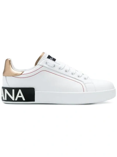 Dolce & Gabbana Dolce And Gabbana White And Gold Portofino Logo Sneakers