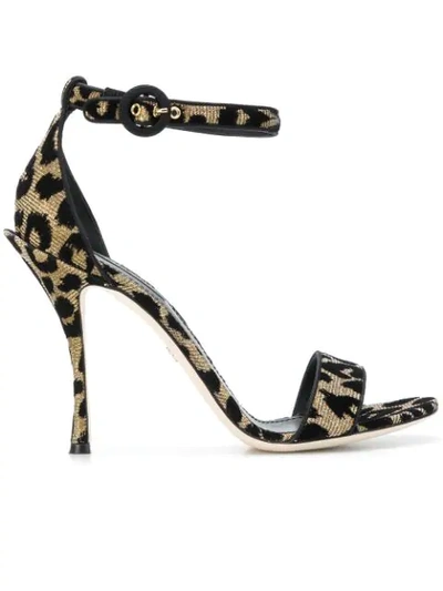 Dolce & Gabbana Flocked Metallic Canvas Sandals In Animal Print