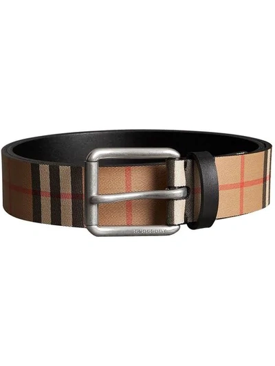 Burberry Reversible Vintage Check E-canvas And Leather Belt - 大地色 In Black