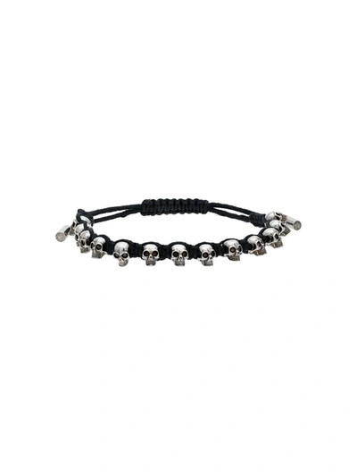 Alexander Mcqueen Black And Silver Metallic Skulls Drawstring Bracelet