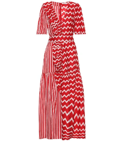 Stella Mccartney Ruffle-trimmed Printed Silk-moire Maxi Dress In Red