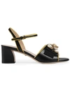 GUCCI LEATHER MID-HEEL SANDAL WITH BEE,5250600B7T012973063