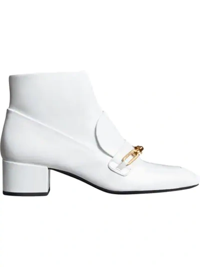 Burberry Link Detail Patent Leather Ankle Boots In Optic White