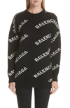 Balenciaga Black All Over Logo Paris Sweater In Black/ White