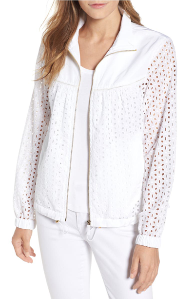 Kate Spade Zip-front Eyelet Anorak Jacket In Fresh White