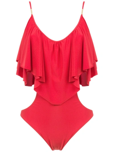 Brigitte Ruffled Bodysuit In Red