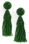 Oscar De La Renta 'classic Short' Tassel Drop Clip Earrings In Emerald