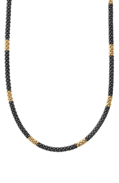 Lagos Gold & Black Caviar Collection 18k Gold & Ceramic Long Station Necklace, 16 In Black/gold