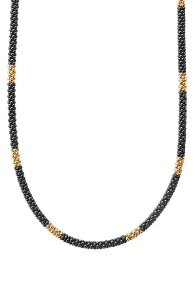 Lagos Gold & Black Caviar Collection 18k Gold & Ceramic Long Station Necklace, 16