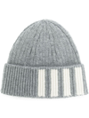 Thom Browne Grosgrain Loop Tab Cashmere Beanie In Grey