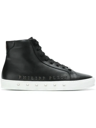 Philipp Plein Good Time Black Leather High Top Sneakers