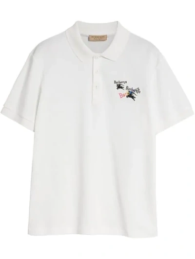 Burberry Triple Archive Logo Cotton Piqué Polo Shirt In White