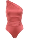 Brigitte One Shoulder Draped Swimsuit In Red