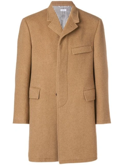Thom Browne Buttoned Up Longsleeved Coat In Brown