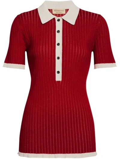 Burberry Short-sleeve Cashmere-silk Knit Polo Shirt In Military Red