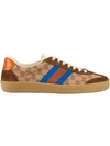 GUCCI BROWN, ORANGE AND BLUE ORIGINAL GG AND SUEDE WEB SNEAKERS,521682KY94012964875