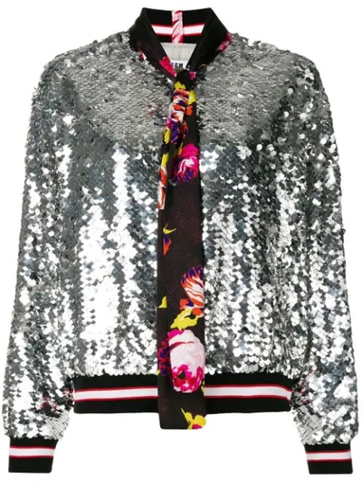 Msgm Bomber Jacket With Maxi Sequins In Silver,black