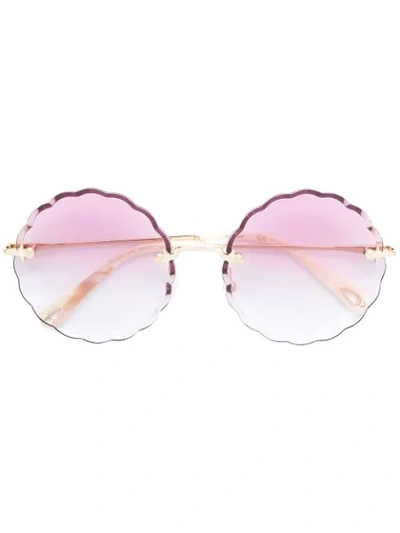 Chloé Rosie Scalloped Round-frame Gold-tone Sunglasses In Pink