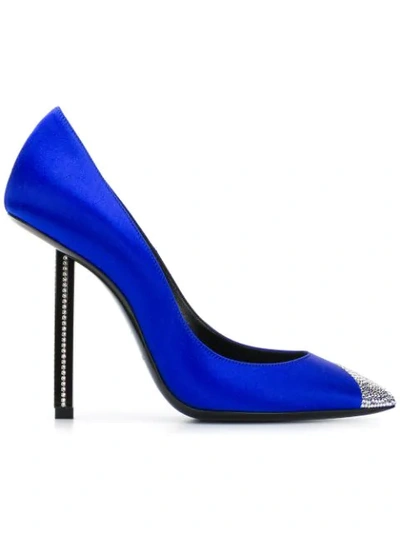 Saint Laurent Tower Crystal Pointy Toe Pump In Blue