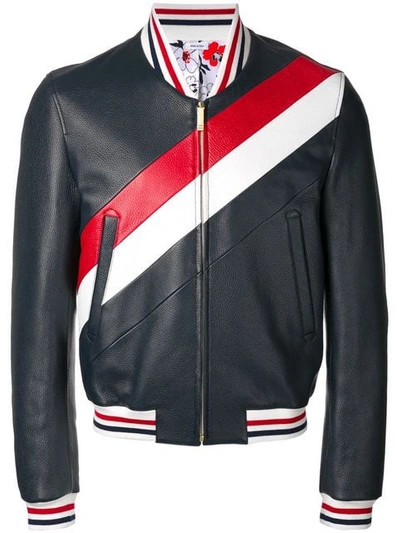 Thom Browne Striped Varsity Jacket In Blue