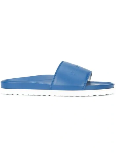Buscemi Sport Leather Slides In Blue