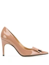 Sergio Rossi Sr1 Logo-plaque 75mm Pumps In Nude And Neutrals