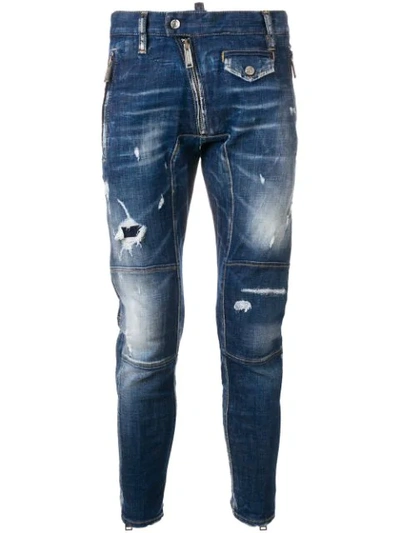 Dsquared2 Distressed Waist Fit Jeans In Navy